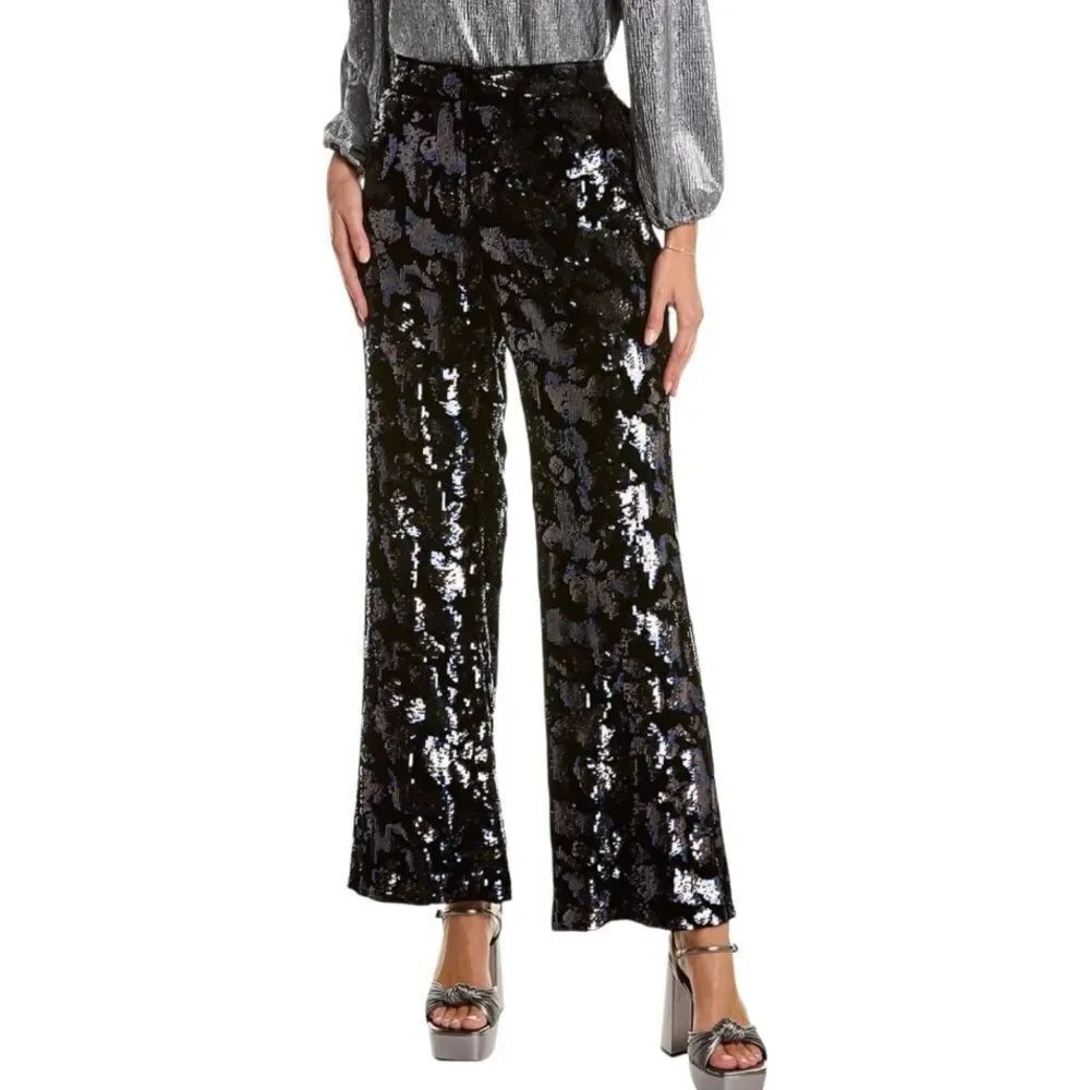 NWT Lafayette 148 Women’s Embellished Gates Bootcut Sequins Black Pants Size 14